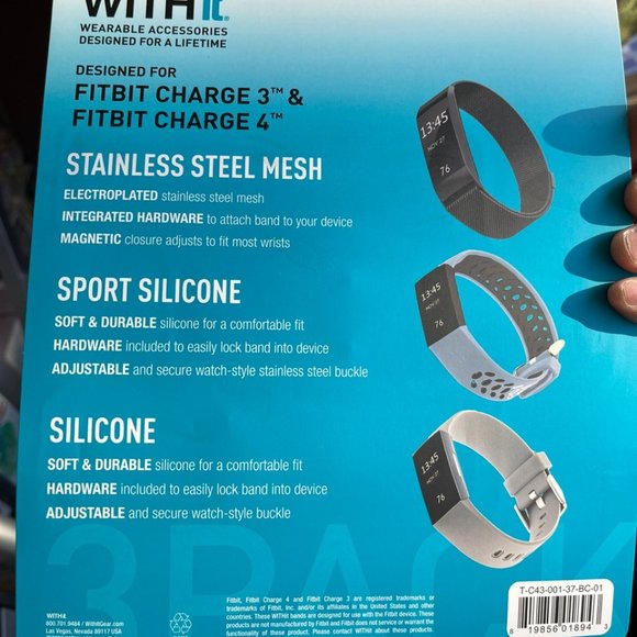 WITHit Replacement Band Compatible with Fitbit Charge 3/4: 3-Pack - Picture 2 of 2